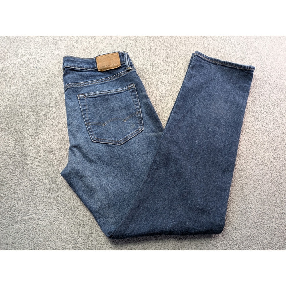 American Eagle Airflex+ Slim Straight Jeans Mens Blue Medium Wash 33x32.5